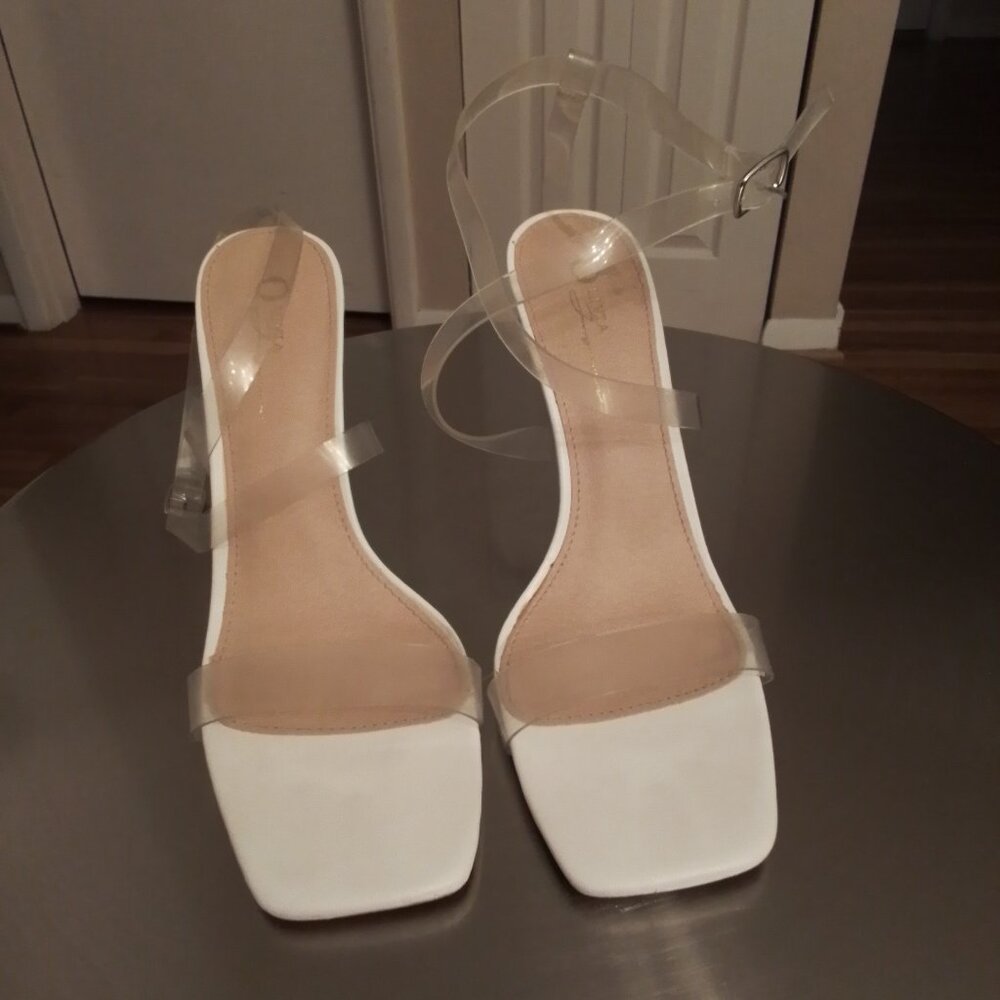 White stiletto sandals